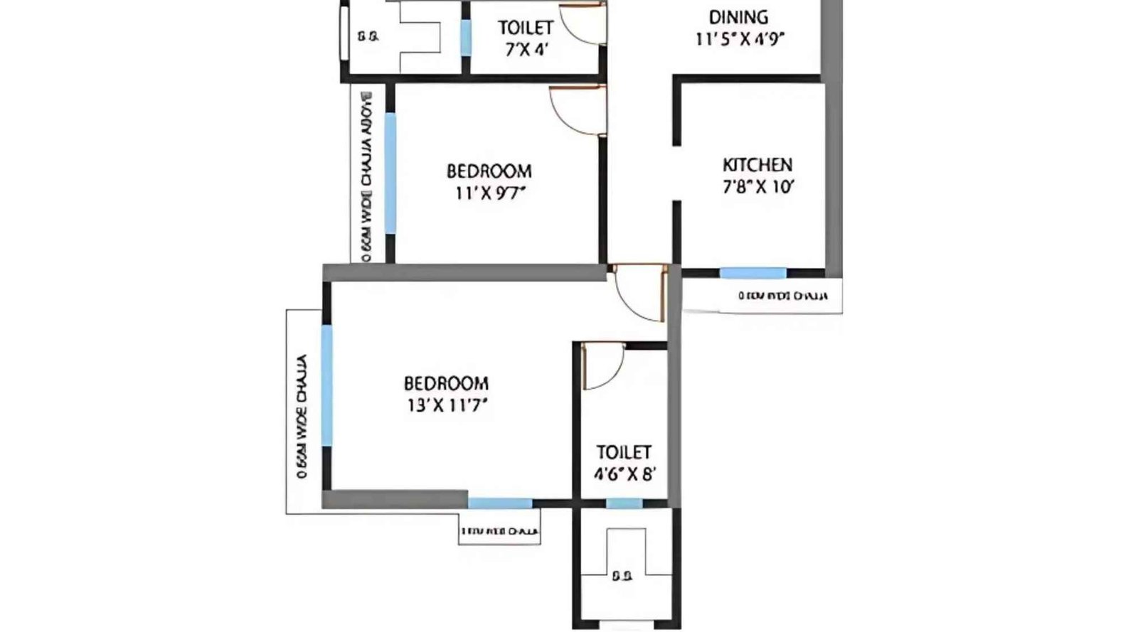 Vardhman-Flora-2-BHK-740-Floor-Plan